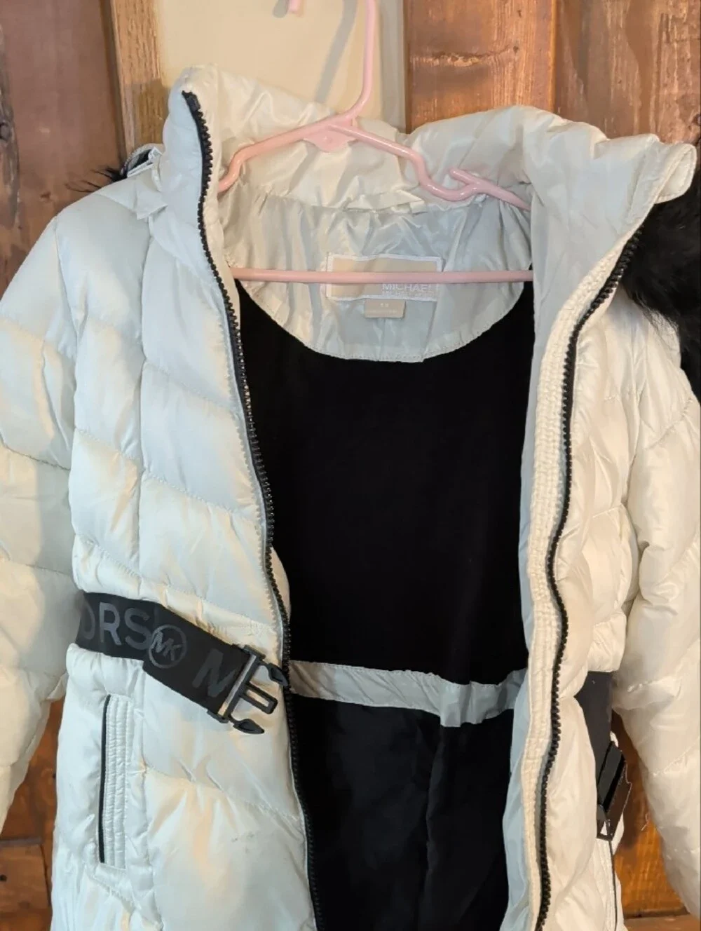 Michael Kors White Puffer Jacket with Black Fur Trim